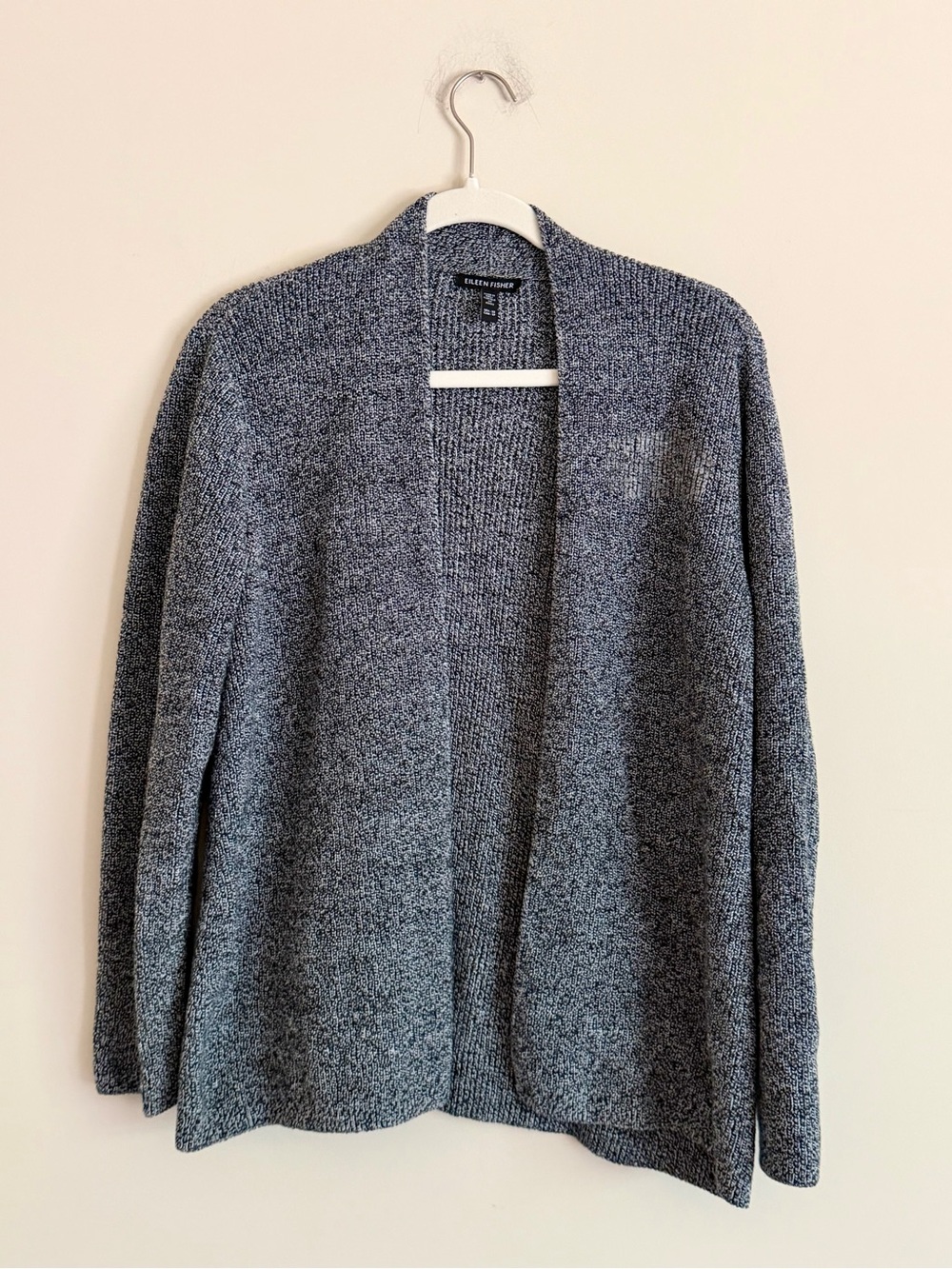 Eileen Fisher XS 100% Org Cotton Open Front Cardigan Gray Marled Knit Sweater